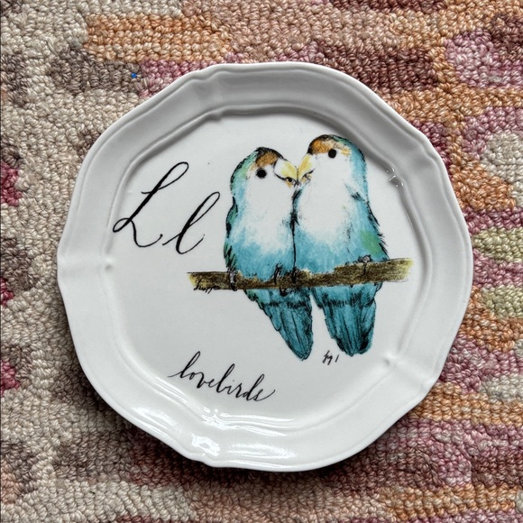 🐦 Anthropologie Linea Carta Diva Pyari Lovebirds Canapé Plate L 2 Blue Lovebirds - Picture 14 of 14